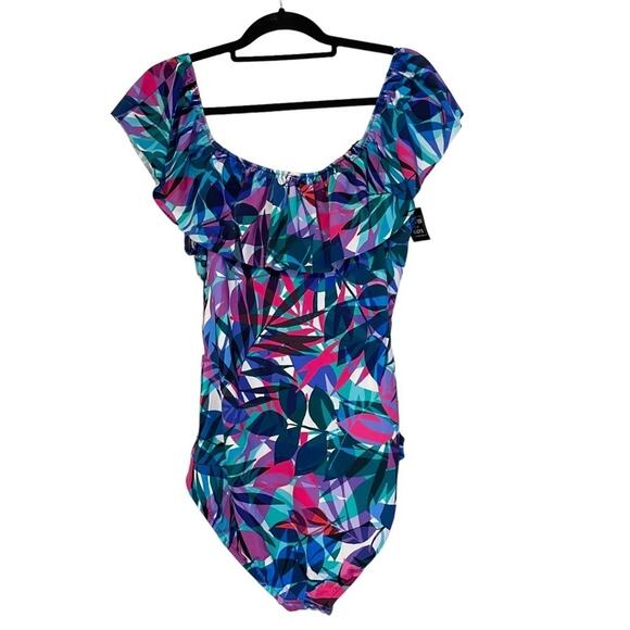 Swim Solutions Waist Minimizer Tropical Print One piece Swimsuit NWT Size 18 - Picture 3 of 10